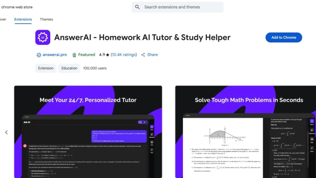 Answer Ai Homework Tutor Ai Chrome extension(Credit_ Chrome Web store)