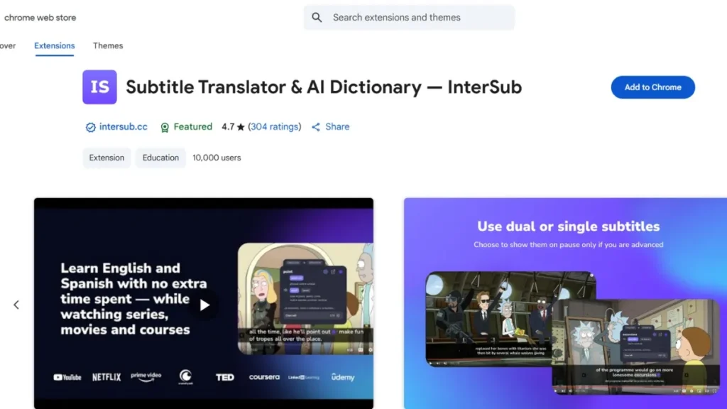 Inter Sub Ai chrome Extensions ( Credit_ Chrome web store)