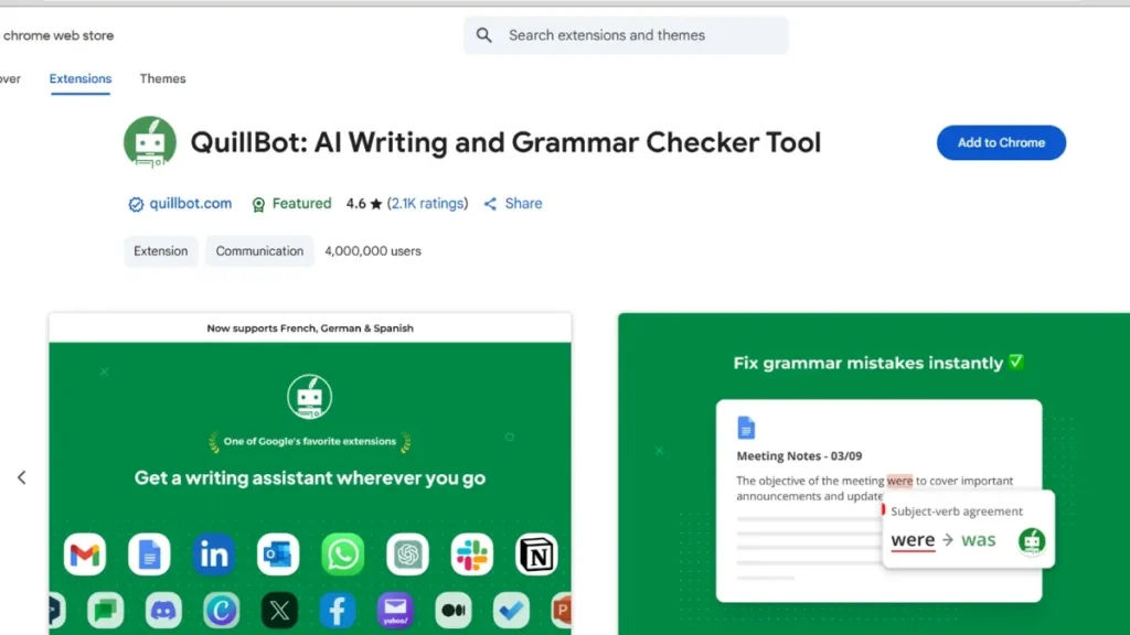 Quill Bot Ai Chrome extensions( Credit_ Chrome Web store)