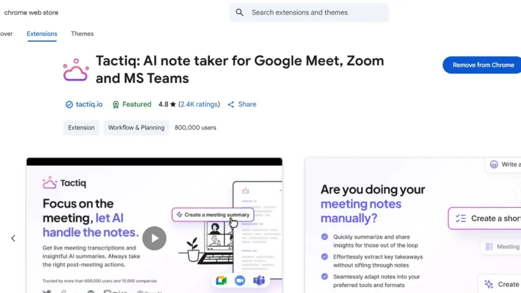 Tactiq AI Chrome extension( Credit_ Chrome web store)
