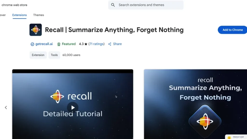 get recall.Ai Chrome extensions ( Credit_ Chrome web store)
